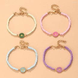 Charm Bracelets Cute Korean Flowers Daisy Bohemian Colourful Crystal Beaded Bracelet Handmade For Women Pulseira Jewellery 4PCS/SET