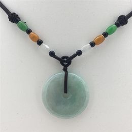 Pendant Necklaces Natural Jadestone Peace Buckle Good Luck Necklace Long 26 Inches Around 30MM