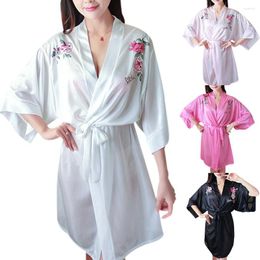 Women's Sleepwear Sexy Women Nightrobe Floral Print Bathrobe Half Sleeve Fashion