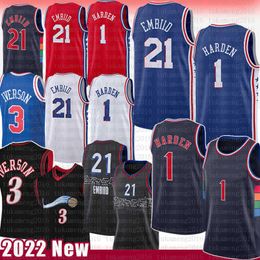 1 James Harden Joel Embiid Basketball Jersey Allen Iverson Julius Erving Mens Vintage Jerseys 3 6 21