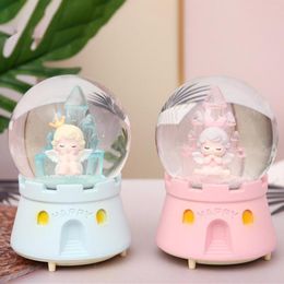 Decorative Figurines Musical Snow Globes Glass 7 Colour Changing Lights Music Box For Desktop Ornament