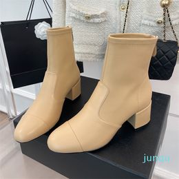 Ankle Boots Short Boots Women 'S Boots Sheep Leather Versatile Square Heel 5Cm Round Toes Thick Heel Back Zipper Fashion 2022 New 022