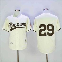 Proword C202 Retired mens Baseball Jersey 1953 #29 Satchel Paige Jersey Cool Base Breathable Pure Cotton Stitched White Grey Team Away High