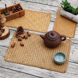 Table Mats Natural Pastoral Seagrass Place Mat Hand-Woven Rectangular Rattan Placemats Anti-scalding