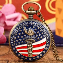 Pocket Watches Bronze United States Of America Torch Design Quartz Watch Necklace Chain Alloy Material Pendant Gifts American Souvenirs