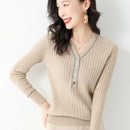 Women's Sweaters High Quality Spring Autumn New Woman Sweater Cashmere Wool Blend V-neck Pullover Slim Knit Bottoming Coat Concise Exquisite G221018