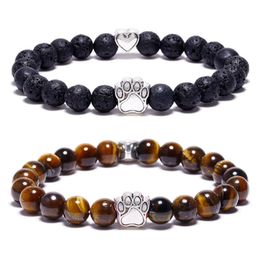 Natural Stone Mala Beads Yoga Bracelet Dog Hand Paw 8mm Stretch Rope Bead Women Men Bracelets