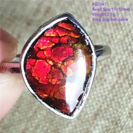 Cluster Rings Natural Red Ammonite Ammolite Gemstone Adjustable Ring 925 Sterling Silver Fashion Oval