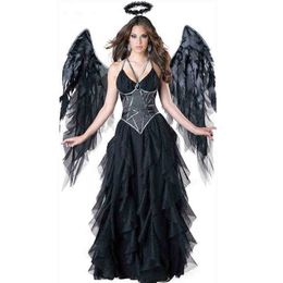 Stage Wear Feather Fairy Angel Adult Cosplay Come Demon Scary Dark Fallen Angel Dress Up Outfit Women Fancy Dress T220905