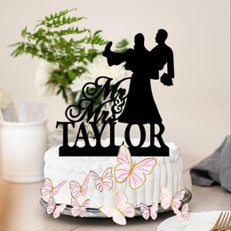 Festive Supplies Custom Your Name Wedding Cake Topper Groom&Groom Pattern 10 PCS Butterfly Personalised Embellishment For