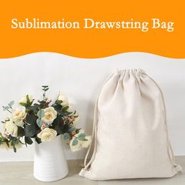 Sublimation Cotton Linen Drawstring Bags Decor Reusable Muslin Sachet Bag Blanks DIY Backpacks Party Wedding Storage Home GCC140