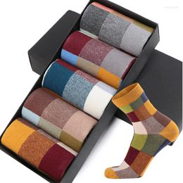 Men's Socks 5 Pairs/Pack Men's Colourful Lattice Sock For Men Combed Cotton Classic Happy Business Casual Man