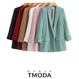 Women's Suits Blazers TMODA502 2022 Women Solid Colour Long Blazer Pleated Sleeve Loose Coat Office Lady Work Style Small Suit Single Button Jacket T221027