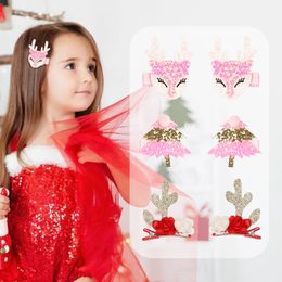 12pairs New Children's Christmas Hairpin Kids Staghorn Bright Glitter Hair Accessories Three dimensional antler duck bill clip