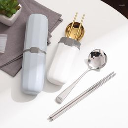 Dinnerware Sets 2 Pcs Portable Travel Cutlery Set With Diamond Storage Box Round Head Spoon Chopsticks Camping Tableware Kitchen Accessories