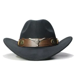 Western Style Cowboy Hat Cowgirl Cap Wide Brim with Bull Skull Leather Belt for Women and Men