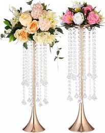decoration Chandelier Stand Beaded Chain Garland Gold Crystal Tall Vases Table Wedding Flower Ball Chandelier Centrepieces imake467