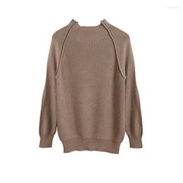 Women's Sweaters Hand Made Cashmere Polyester Blend Knit Women Fashion Half High Collar Slim Pullover Sweater Solid Colour S-L