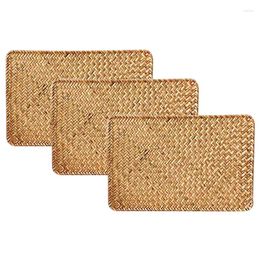 Table Mats Pack Of 3 Natural Seagrass Place Mat 17.7Inch X 12Inch Hand-Woven Rectangular Rattan Placemats