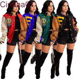 Fall Winter Womens Baseball Clip Jacket Cartoon Printed Colour Blocking Button Buckle Warm Coat