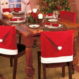 Chair Covers 1Pc Christmas Santa Claus Back Seat Cover Red Hat Pompom Ball Dining Room Slipcover Classic Gift Festival Party
