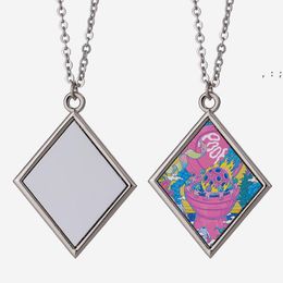 Festive Sublimation Playing Card Blank Necklace Zinc Alloy Heat Transfer Blossom Square Valentine's Day Pendants DIY Women Gift GWC148