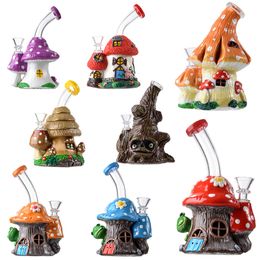 In Stock New Unique Hookahs Small Dab Rigs 3D Mushroom Style Beaker Bongs Heady Water Pipes Showerhead Perc Percolator Bong With 14mm Joint
