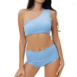 Women's Swimwear Women's 2022 2Pcs Women High Waist Layer Solid Push Up Hip Lift Bikini Sexy One Shoulder Biquini Swimming Pool Beach