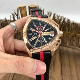 Luxury Triangle Quartz Sports Watch Men Chronograph Waterproof Leather Strap Limited Edition business Watches