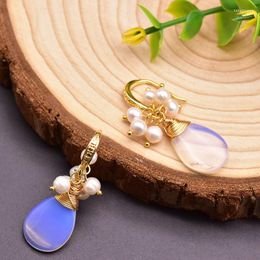 Dangle Earrings Natural Freshwater Pearls Pink Crystal Opal Drop Earring For Women Daughter Birthday Cute Fine Jewellery Bijoux Hook