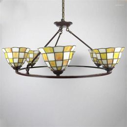 Pendant Lamps 6 Heads Tiffany Colorful Glass Round Suspension For Foyer Dining Room Bar Bed Iron Light Dia 72cm 1186
