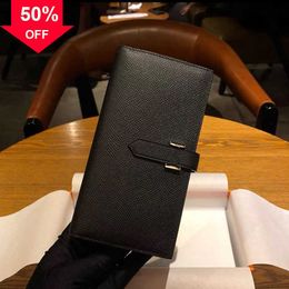 Luxury Designer Handbag European American Family First Layer Cowide Palm Pattern Wallet Small Button Two Fold Long Leater Suit Clip for Men Factory Direct Sale