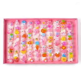 Cluster Rings 1 Box Cute Children's Day Mixed Colour Jewellery Plastic Kids For Girls With Style Resin Cabochons Decoration