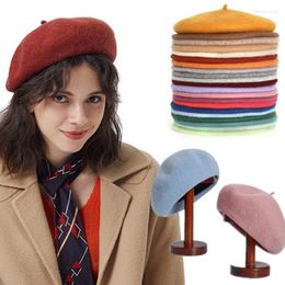 Berets Solid Wool Women Beanie Hat Cap Vintage Fashion Warm Casual Sboy Girl Beret 2022 Wholesale