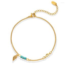Anklets FEILIN 2022 Turquoise Wing Shape Feminine Charm Plated 18K Gold Titanium Steel Anklet Summer Beach Foot Chain
