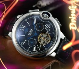 Top Brand Big Moon Dial Men Watch 45MM Self Winging Mechanical Automatic Movement Stainles Steel Case Genuine Leather Belt Business Wristwatches reloj