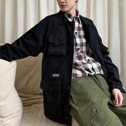 Men's Jackets Trendy Men Cargo Coat Autumn Winter Turndown Collar Elastic Cuff Single Breasted Overalls Top Dressing