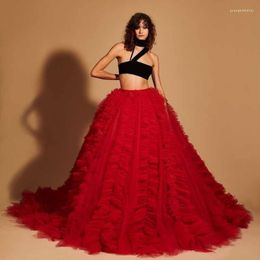 Skirts Very Puffy Red Ruffled Tulle Ball Gowns Bridal Lush Women Maxi Skirt Custom Made Elastic