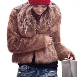 Women's Fur Fashion Faux Coat Women's Fall/Winter Collar Long Sleeve Jacket V-neck Pink Brown White Thickening Warm Short