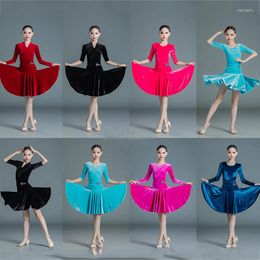 Stage Wear 6 Colours Girls Latin Dance Competition Costume Performance Clothes Velvet Dress Split Sets Practise Clothing SL5533