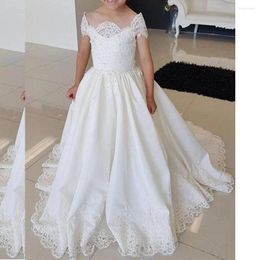 Girl Dresses Cute Long Girls Bridal White Lace Cap Sleeves First Communication Dress Celebration Gowns Flower 2022