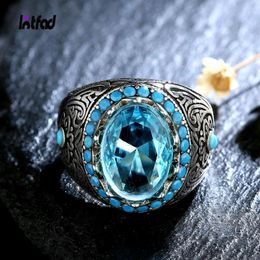 Cluster Rings 925 Sterling Silver Ring For Men Women Blue Zircon Finger Vintage Fine Jewellery Aquamarine Gemstone Gift