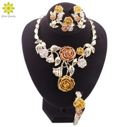 Wedding Jewellery Sets Nigerian Woman Accessories Jewellery Set Gold Plated Flower Shaped Earrings Necklace Bracelet Ring Brazilian High Quality Gifts 221026