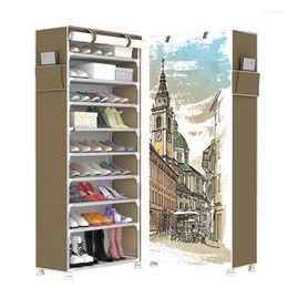 Clothing Storage Large Capacity 10 Layer 9 Grid Shoe Rack Shelf Non-woven Cloth Cartoon Pattern Space Saver Shoe-rack