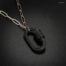 Pendant Necklaces Ranos Clasp Carabiner Lock Necklace Oval Connector Micro CZ For Fashion Jewellery Accessories NYL0031124