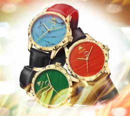 Couple Mens Womens Quartz Battery Movement Watch 38mm Genuine Leather Belt Bracelet Rose Gold Silver Bee President Red Blue Green Dial elegant wristwatches gifts