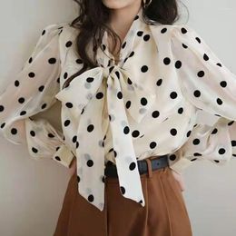 Women's Blouses 2022 Brand Bowtie Collar Long Sleeve Elegant Women Work Shirt Polka Dot Office Lady Blouse Camisas De Mujer