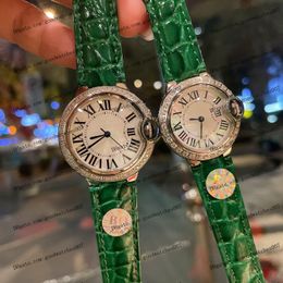 Ladies Watch 33mm 28mm mother-of-pearl bezel dial luxury Diamond bezel black leather strap Fashion red Green watches Brown Sapphire Glass wristwatch