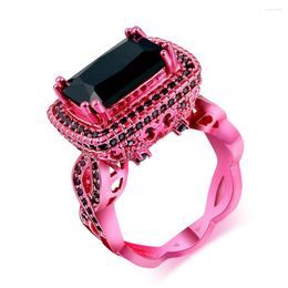 Cluster Rings Big Punk Square Black Pink Gold Color For Women Men Unusual Zircon Fashion Cocktail Party Ring Jewelry DD042