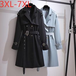 Women's Trench Coats Ladies Autumn Winter Plus Size Women Clothing Overcoat For Large Long Sleeve Loose Black Belt Windbreaker Coat -